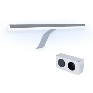 Kalb Material Für Möbel kalb | LED Aufsatz Spiegelleuchte Lancea 340mm tageslichtweiß, Set mit Schalter & Steckdose, silbergrau, 5000K, 470lm, 230VAC/12VDC, Plug & Play Beleuchtung für Spiegelschrank, Aufbauleuchte