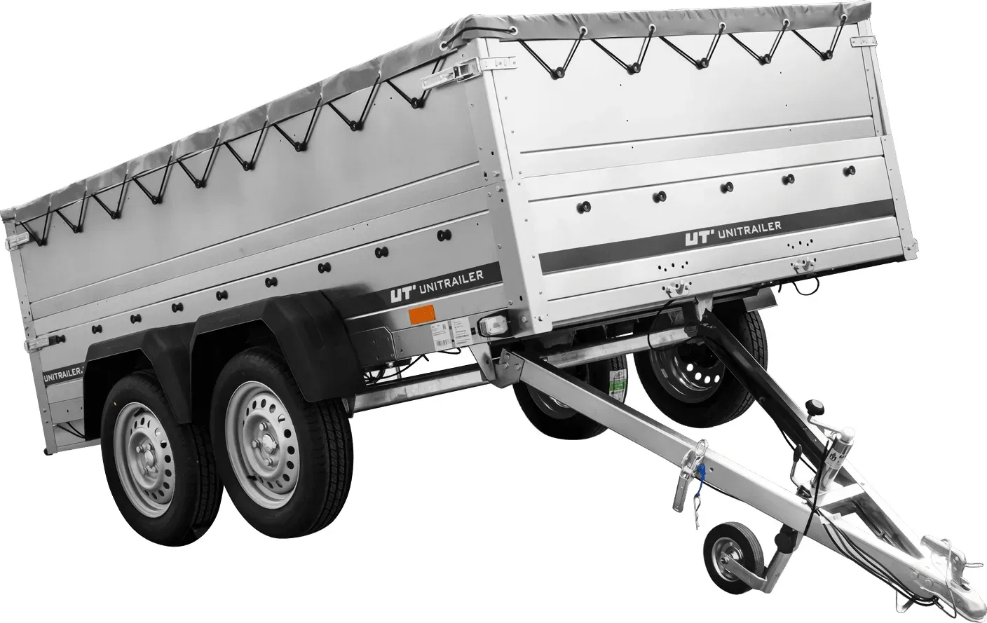 Zweiachsiger Anhänger 264x150 UNITRAILER GARDEN 265/2 KIPP mit BIS-Seitenwänden, H-0-Rahmen und grauer Plane