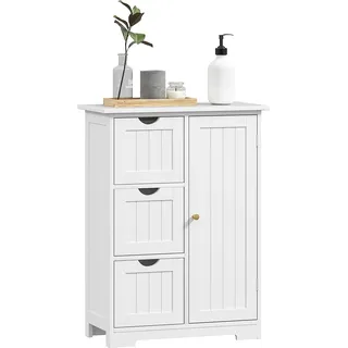 Homcom Badezimmerschrank Badschrank schmal mit Schublade, verstellbaren Regalen und Schrank, Toilettenschrank Beistellschrank Nischenschrank für Badezimmer, Wohnzimmer 60 x 30 x 80 cm Weiß