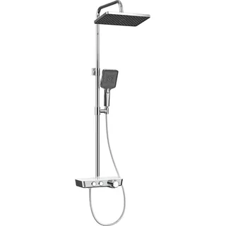 EMKE Emke, Duschsystem mit Thermostat, Duschsäuleset Duschgarnitur mit glasablage, Chrom