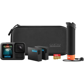 GoPro HERO13 Black Zubehörpaket – enthält den Handler (schwimmender Handgriff), 2 Enduro-Akkus, 2 Gebogene Klebehalterungen, 64GB SanDisk MicroSD-Karte, Tragetasche und mehr