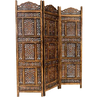 Marrakesch Orient & Mediterran Interior Orientalischer Paravent Raumteiler aus Holz Abhinava 150 x 180cm hoch in Braun | Indischer Trennwand als Raumtrenner oder Dekoration im Zimmer oder Sichtschutz im Garten, Terrasse oder Balkon