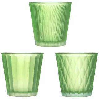 Sandra Rich Teelichthalter Teelichtglas 3er Set "LUMIÉRE", Windlicht Kerzenglas Tischdeko grün