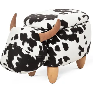 Homcom Tierhocker Dekohocker mit Stauraum Polsterhocker, Sitzhocker, Sitzbank mit Tier-Design, für Wohnzimmer, Schweinchen Fußbank, Schwarz+Weiß,