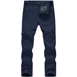 YSENTO Herren Outdoorhose Wanderhose Wasserdicht Softshellhose Winter Warm Gefüttert Trekkinghose Skihose Snowboardhose(Marine,40) - 40