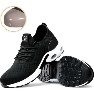 AONEGOLD Shraks Sicherheitsschuhe Arbeitsschuhe für Herren und Damen Stahlkappe Schutzschuhe Turnschuhe Atmungsaktiv rutschfeste Sneaker (Schwarz,38 EU) - 38