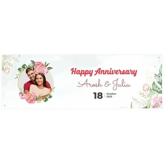 Personalisiertes Banner zur Hochzeit "Rosen"mit Foto, Namen, Datum und Wunschtext - Hochzeitsbanner, Silberhochzeit, Goldhochzeit -Dekoration - Jubiläumsbanner - 150x50cm oder 225x75cm