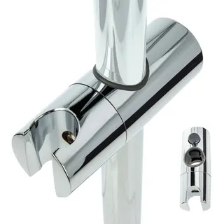 tecuro Handbrausehalterung mit Drucktastenfunktion, 360° drehbar für Wandstange 18 mm verchromt, höhenverstellbar, hochglanzverchromter Kunststoff