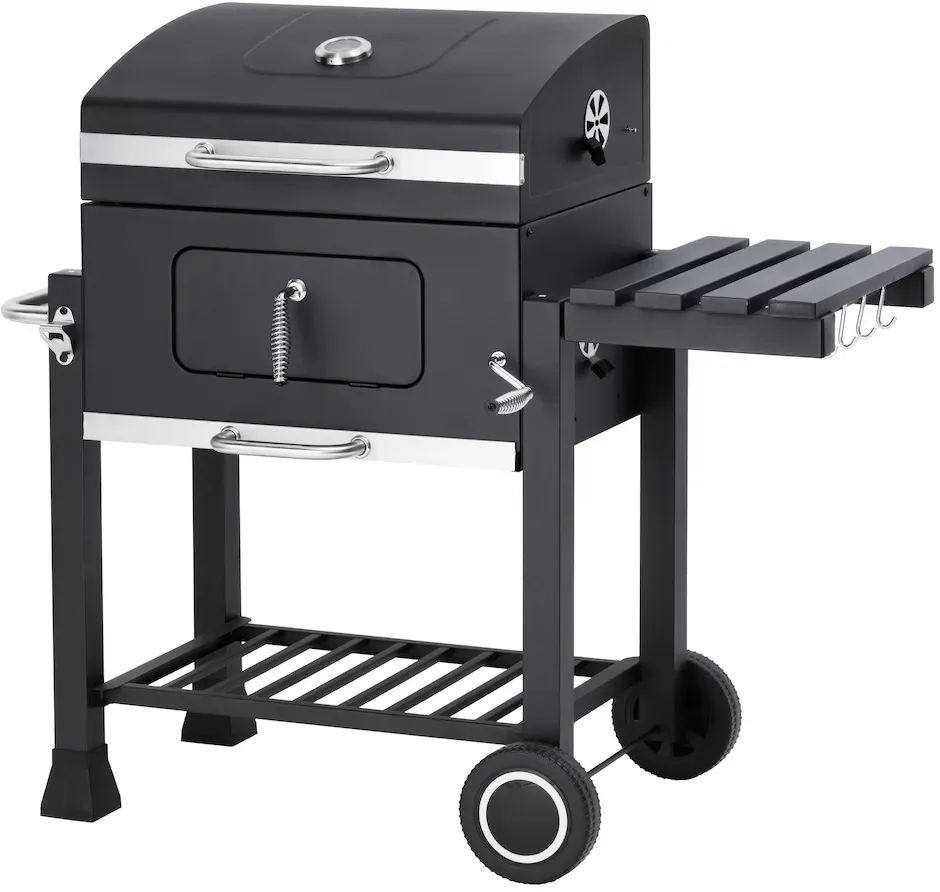 Tarrington House Holzkohlegrill Memphis, Grillfläche 41.7 x 57 cm, Ablagetische, Deckel mit Thermometer, fahrbar, Stahl, schwarz