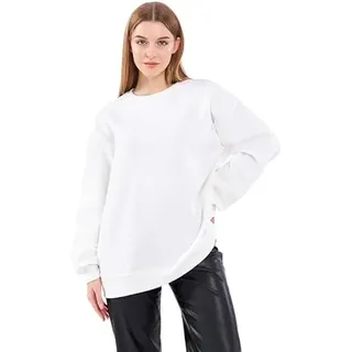 COMEOR Sweatshirt Damen Bequemer Oversize Pullover aus Baumwolle, Langarmshirt als Basic Pulli ohne Kapuze Regular Fit (Weiß S) - S