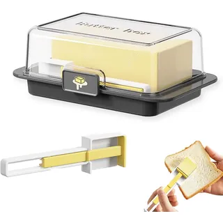 LINTRA Butterdose Tupper, Quadratische Butterdose Klein, Butterschale mit Deckel und Verschluss, Butterbehälter in Schwarz, für die Aufbewahrung von Butter und Käseblöcken im Kühlbereich