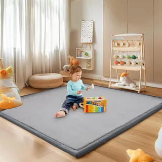 SUNYRISY Baby Spielmatte 200 x 200cm, 3.5cm Dicke Memory Schaum Spielteppich Kinder Teppich Kinderzimmer Krabbeldecke für Baby, Mädchen, Junge, Rutschfester Unterseite Tatami Matte
