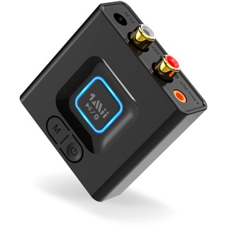 1Mii ML201 Adapter für Stereoanlage, Bluetooth 5.0 Empfänger mit 3.5mm AUX Cinch, drahtloser Audio Receiver für PC Lautsprecher mit Smartphones und Tablets, 12 Stunden Spielzeit, Bass Modus