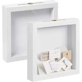 EUGAD 2 Stück 3D Bilderrahmen zum Befüllen, Objektrahmen Spardose 30x30 cm, tiefer Rahmen für Objekte bis 3 cm, Holzrahmen Quadratisch für Ticket, Weinschnur, Bierdeckel, Weiß