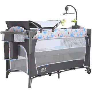 Vevor Babybett Beistellbett Baby Rollbar 4 in 1, 926 x 598 x 692 mm Reisebett Kombi Set 35 kg Max. Gewichtskapazität, Babyreisebett mit Moskitonetz & Tierspielzeug & Haken, Praktischer Stubenwagen