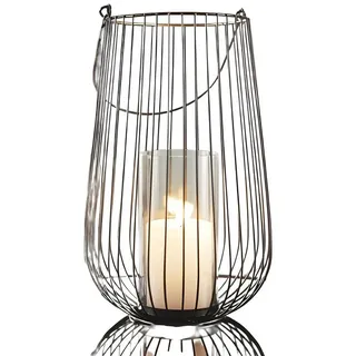 Dekoleidenschaft Windlicht Retro groß aus Metall, schwarz/Gold, 34 cm hoch, Hängelaterne mit Windlichtglas, Kerzenhalter