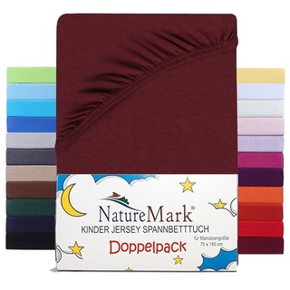 NatureMark 2er Pack Kinder Jersey Spannbettlaken, Spannbetttuch 100% Baumwolle in vielen Größen und Farben MARKENQUALITÄT ÖKOTEX Standard 100 | 70x140 cm - Bordeaux rot