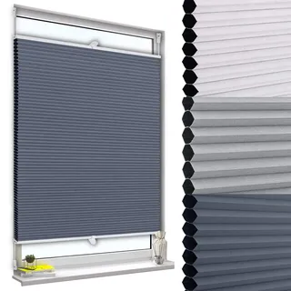 Woltu Wabenplissee ohne Bohren Verdunklung Thermo Doppelplissee Klemmfix Zweifarbig 60x130cm Blau-Weiß, Plissee Faltrollo Sonnen-, Sicht- & Schallschutz, Jalousie Plisseerollo für Fenster & Tür