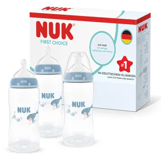 NUK First Choice Babyflaschen | 3+ Monate | 300 ml | Anti-Kolik-Babyflasche | PP | Temperature Control Anzeige | Wal | 3 Stück