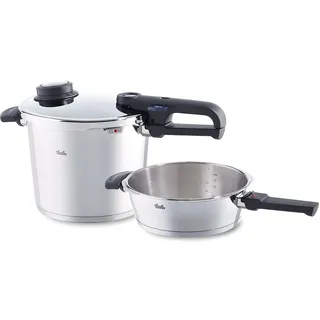 Fissler Vitavit Premium/Schnellkochtopf-Set, 2-teilig (6 L und 2,5 L - Ø 22 cm) Edelstahl-Dampfkochtopf & Bratpfanne, 2 Garstufen - Induktion