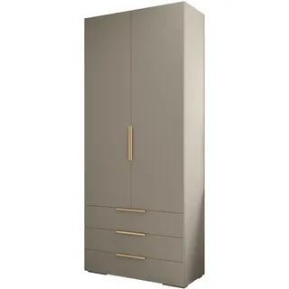 MEBLE KRYSPOL Inova 1 2D3SZ Aufbewahrungsschrank mit Schubladen, Stangen und Regalen - 2-türiger Schrank - für Schlafzimmer, Jugendzimmer, Flur - 236,7x100x47cm - Kaschmir, Handgriff Gold