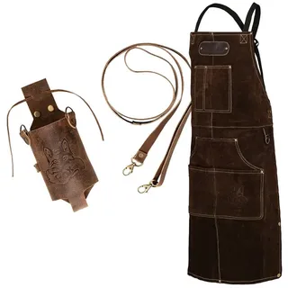 Black Forest Fox ROUGH SET Büffelleder Grill Koch & Küchen Schürze + Holly Holster Getränkeholster (Dunkelbraun) - Einheitsgröße