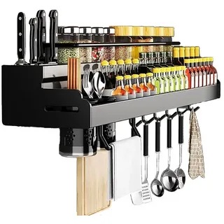yopyuenn NUODWELL Gewürzregal Hängend Multifunktionales Regal Gewürzhalter für Küche Bad(Schwarz) cm