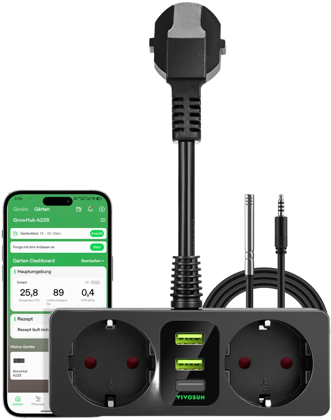 VIVOSUN GrowHub Outlet Controller A22 mit Temperatur- und Feuchtigkeitssensor