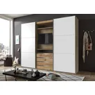 Schwebetürenschrank WIMEX "Magic by fresh to go", braun (plankeneiche nachbildung, weiß), B:300cm H:236cm T:65cm, Schränke, tolles EXTRA: mit drehbarem TV-Element, mittig mit Schubladen