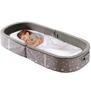 BYBYME Tragbares, wasserdichtes Kinderbett, Bodenbett, Kleinkind, Reisebett mit Matratze, waschbares Spannbettlaken, faltbares Reisebett für Camping, Tief grau
