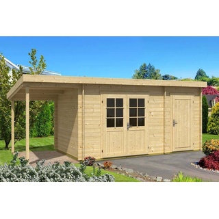 Alpholz Gartenhaus Maria-28 Natur 450 cm x 250 cm + 150 cm Schleppdach