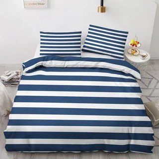 NOGAWA Blau Weiß Gestreift Bettwäsche 135x200 - Bettbezug 135x200 Maritim Maritim, Bettwäsche-Sets 2 teilig, Weich Mikrofaser Wendebettwäsche und 1 Kissenbezug 80x80 mit Reißverschluss