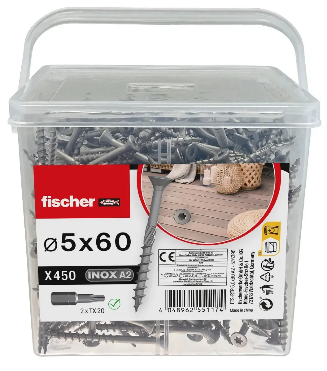 Fischer Terrassenschrauben FTS-RTP 5,0 x 60 A2 BT 450 - 576395
