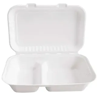 Weiße Bagasse Verpackung mit 2 Fächern