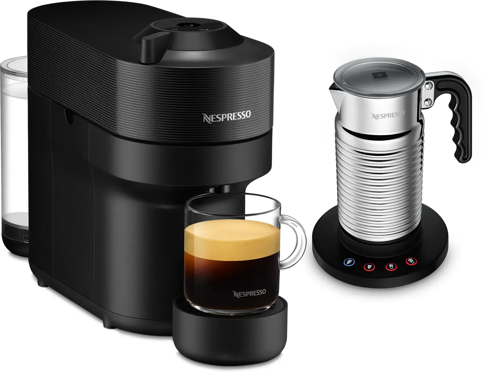 Nespresso VERTUO Pop Liquorice Black & Aeroccino4 Vertuo Kaffeemaschine