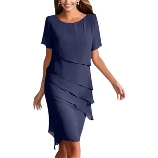 sliemxm KleidHochzeitsgast Festliche Kleider Für Damen Elegant für Hochzeit A Linie Sommerkleider Midi A Linie Sommerkleid Frauen Sommer mit Ärmel Schickes Kleid Abendkleider Partykleid - 4XL