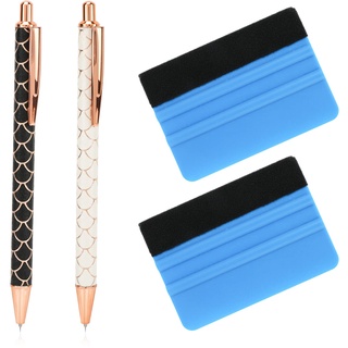 MWOOT 2 Stück Plotter Zubehör Entgitterwerkzeug Plotter, Weeding Pen Pin Pen Air Release Pen,Schwarz Weiß Einziehbarer Pin Stift Set mit 2 Filzrakeln für Blasen Entfernen HTV Cameos DIY Bastelwerkzeug