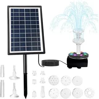 W Solarbrunnen – Doppelter Solarbrunnen – Solar-Teichpumpe – 3000 mAh integrierte Wasserpumpe – Solar-Schwimmpumpe mit 10 Brunnenstilen für Garten,