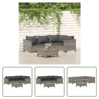 The Living Store 5-tlg. Garten-Lounge-Set mit Kissen Grau Poly Rattan - Grau
