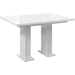 MEBLINI Esstisch Ausziehbar - Esszimmertisch Modern - Küchentisch - Ausziehtisch - Säulentisch - Ausziehbarer Tisch - Dining Table - Esszimmertische - 120-160x80x76cm - Gloss - Weiß Hochglanz