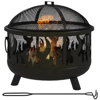Outsunny Feuerschale Feuerkorb Feuerstelle mit Funkenschutz Grillrost Garten BBQ