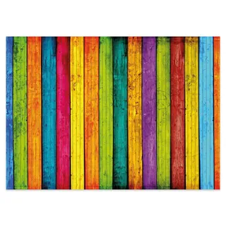 Wallario Schaum-Badematte Buntes Holz - bunte Streifen mit Farbe und Holzstruktur, Höhe 5.5 mm, rutschhemmend, geeignet für Fußbodenheizungen, Polymer-Schaum, rechteckig gelb rechteckig | 50 cm x 70 cm x 5.5 mm