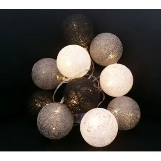 Spetebo LED Lichterkette mit 10 Raphia Kugeln - schwarz / weiß / grau - Deko Beleuchtung mit Baumwollkugeln - Tischdeko Weihnachtsdeko Stimmungslicht
