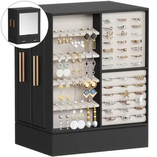Lifewit Schmuckaufbewahrung 360° Drehbar, Schmuckkasten Damen, Großer Stauraum, Verstellbarer Spiegel & 6 Zusätzliche Aufbewahrungs-Schubladen, Jewellery Box für Ring, Halskette, Ohrring, Schwarz