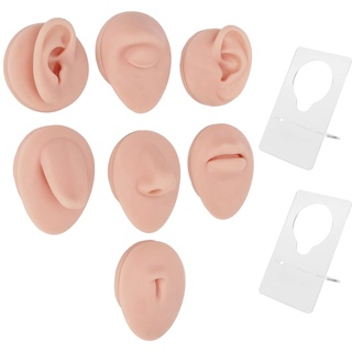 JTLB Körperpiercing-Kits, Silikon-Piercing-Körpermodell Weiches Silikon-Ohr-Mund-Nase-Auge-Zunge-Nabel-Modell mit Präsentationsständer Piercing-Übungen(Mittlere Hautfarbe)