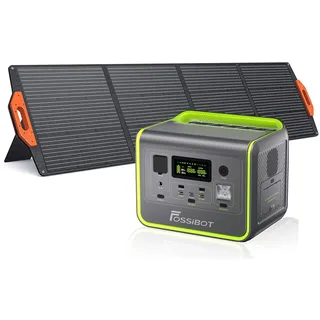 Tragbare Powerstation mit 200W Solarpanel FOSSiBOT, 512Wh Solar Generator mit LiFePO4, 800W (1600W Peak) AC Ausgänge/Sinuswellen 230V, 1,5 Stunden Schnellladung, PD 100W für Camping/Wohnmobile
