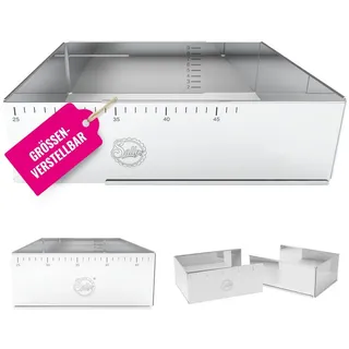 Sallys Backrahmen Hochwertiger verstellbare Backform V2, Edelstahl, 24×19 bis 32×46 cm, (extra Hoch, 1 tlg., Mit Innen- & Außenskalierung, präzises Backen, pflegeleicht), eckig, Edelstahl, rostfrei