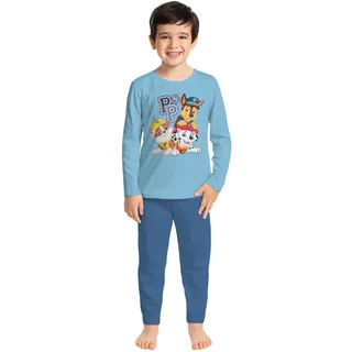 UNITED LABELS Paw Patrol Schlafanzug für Jungen - Kinder Pyjama Set Langarm Oberteil mit Hose Blau (DE/NL/SE/PL, Numerisch, 122, 128, Regular, Blau) - 122-128