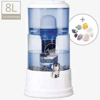 AcalaQuell Smart Wasserfilter (8L) Weiss/Blau - handgefertiges Kristallglas blau & Blume des Lebens Gravur (+ 39 €), Edelstahl Yakawa (+ 15,80 €), Kalkfilter + 3 Nachfüllbeutel (+ 19,87 €)