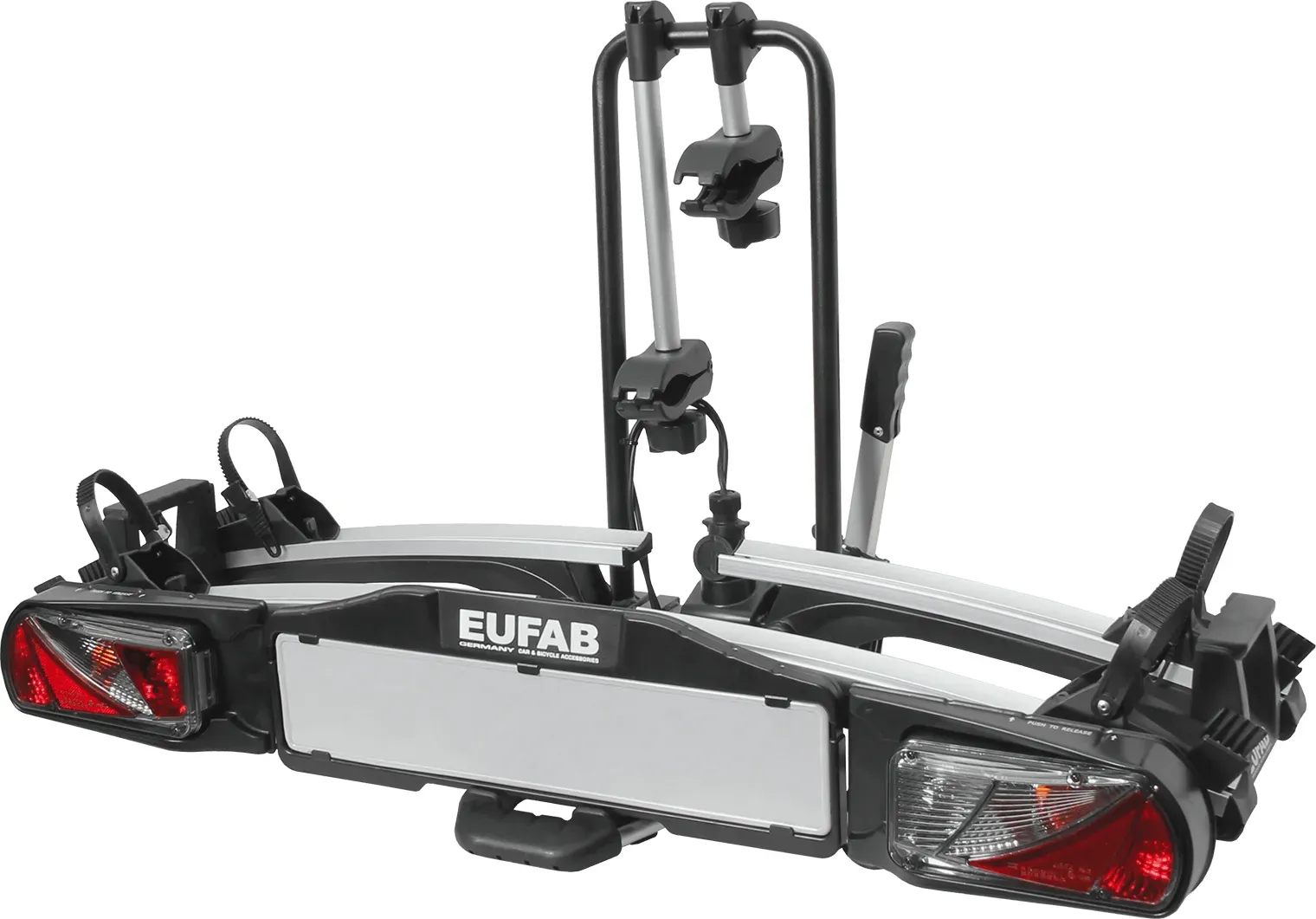EUFAB 11521 Fahrradträger PREMIUM 2, E-Bike geeignet, komplett vormontiert, Diebstahlschutz, für 2 Fahrräder, für Anhängekupplung